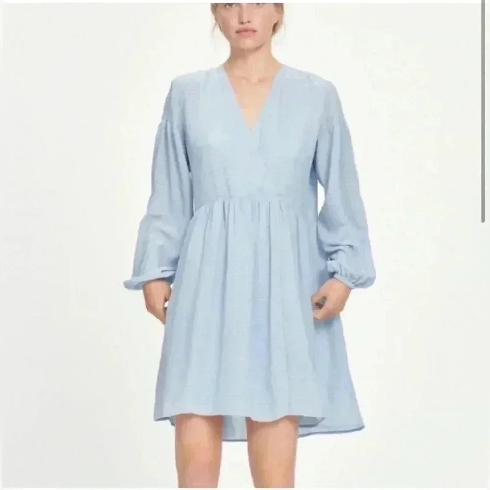 Samsoe Samsoe Dusty Blue Jolie Wrap Long Sleeve Mini Dress